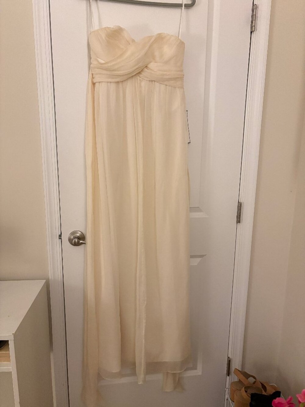 J. Crew Chiffon Cream Strapless Maxi dress, sweetheart neckline w/tags